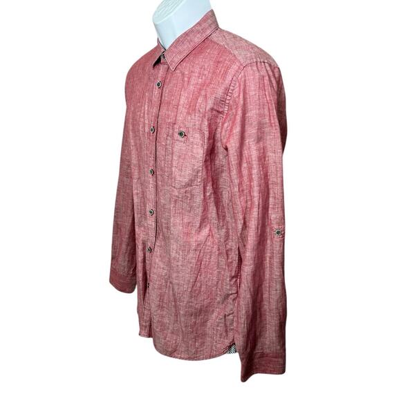 TED BAKER London Dress Shirt Men Sz 4 (Large) Red Linen Blend Long-Sleeve Pocket - Picture 4 of 7